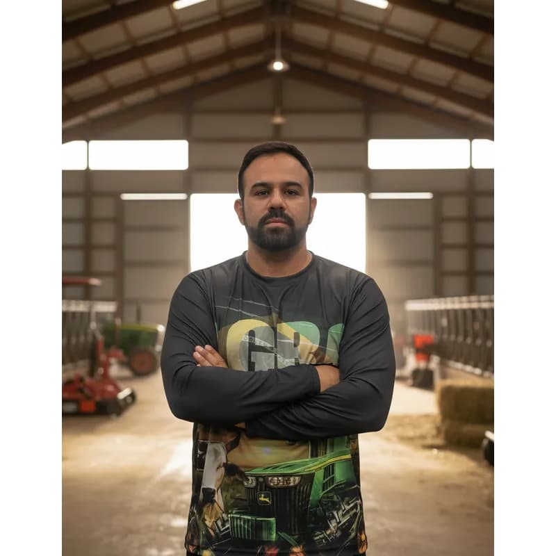 Camiseta Manga Longa Camisa Uv Estampa Agro Rural Trator Maquina Agricultura Proteção Solar