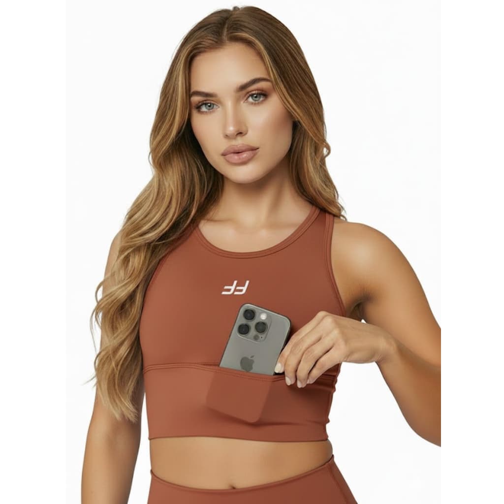 Cropped Top Corrida Alta Compressão Com Bolso Suplex Power Alça Grossa Para Academia Crossfit Pilates