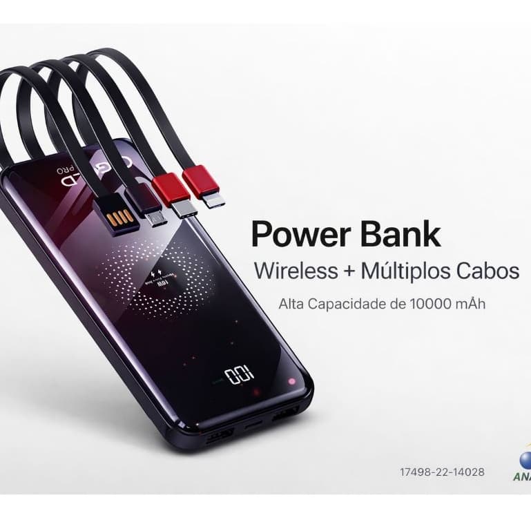 Carregador Portátil Por Indução Sem Fio Com 4 Cabos Inclusos carregamento rápido
