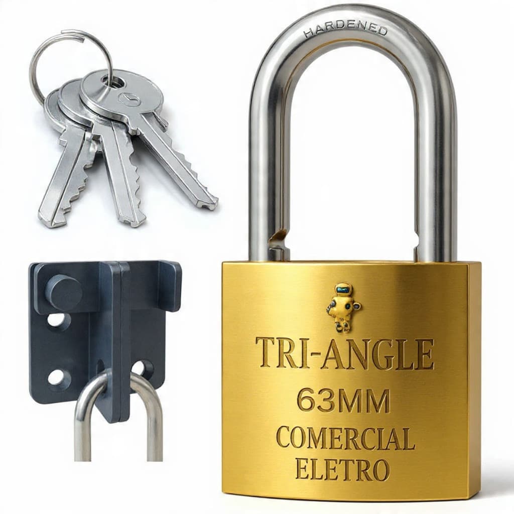 Cadeado Triangle  63mm antifurto para portão estoque fazenda casa de campo loja resiencia