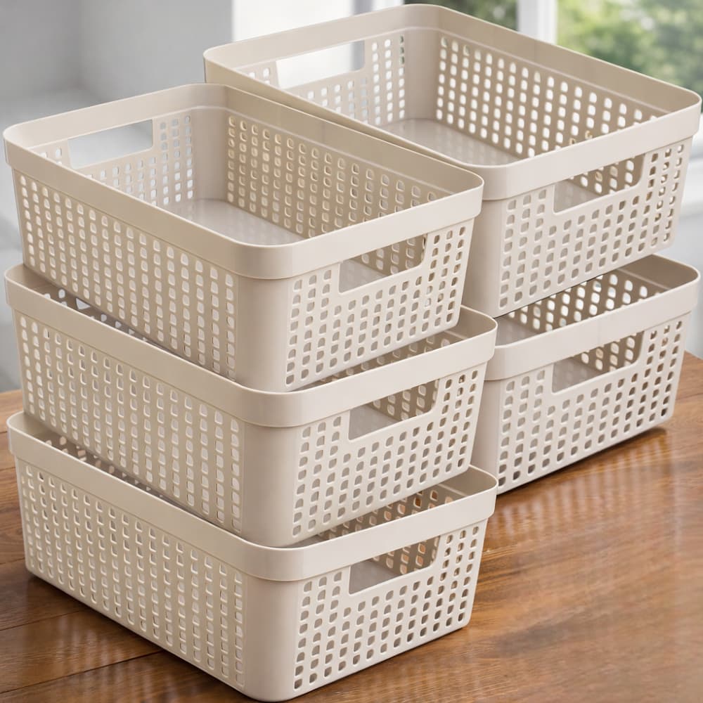 Kit 5 Cestos Organizadores 11 Litros em Plástico Resistente Multiuso Organização