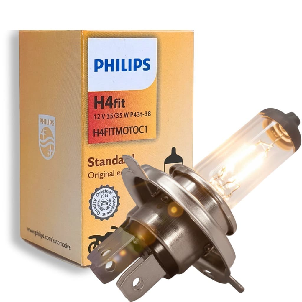Lâmpada Philips Standard Halogena H4 Fit Farol Moto 12V 35/35W  Farol Resistente Alta Visibilidade