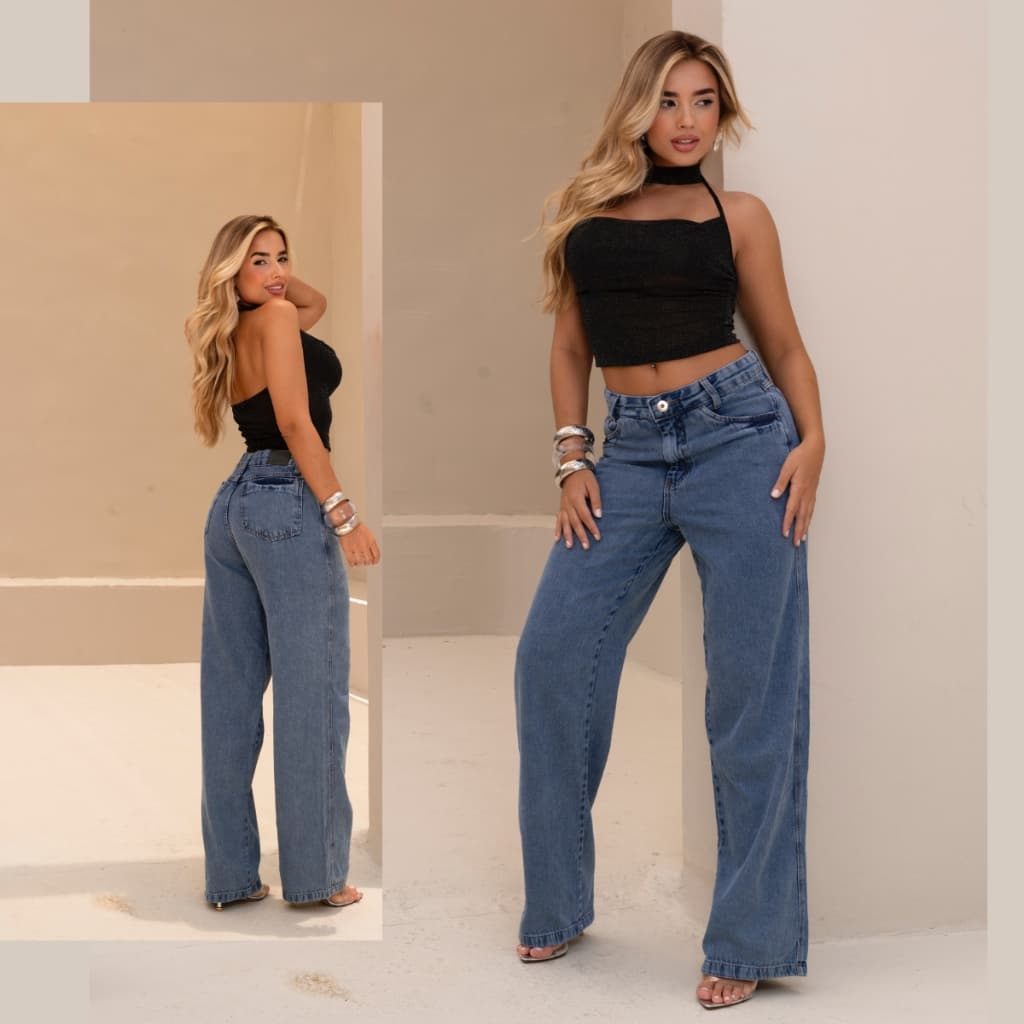 Calça Jeans Wide Leg Pantalona Feminina Cintura Alta