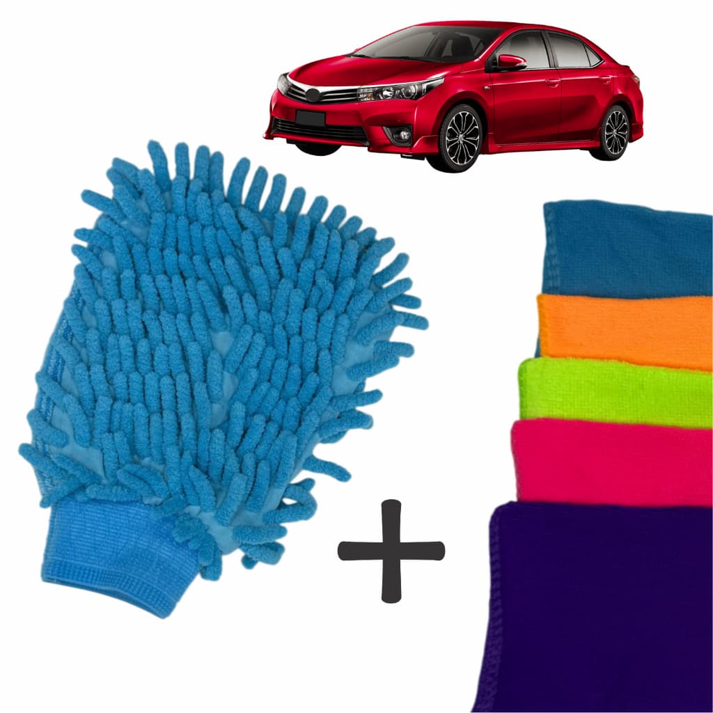 Luva +5 pano de Microfibra Kit Lavagem automotiva Lavar Carro Moto Multiuso Luva Microfibra