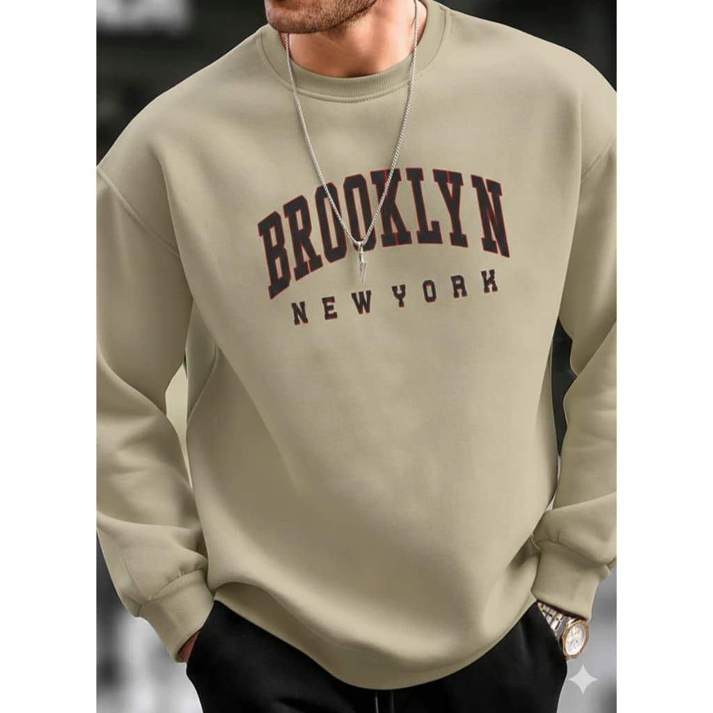 Moletom Masculino Brooklyn New York Gola Careca Sem Capuz Streetwear Blusa de Frio Algodão Casual Inverno