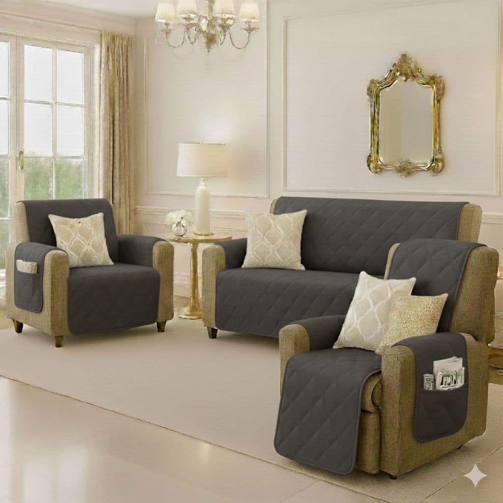 Kit Capa protetor para sofa com 3 peças premium assento 1,40 mas 2 poltronas com fixador no encosto