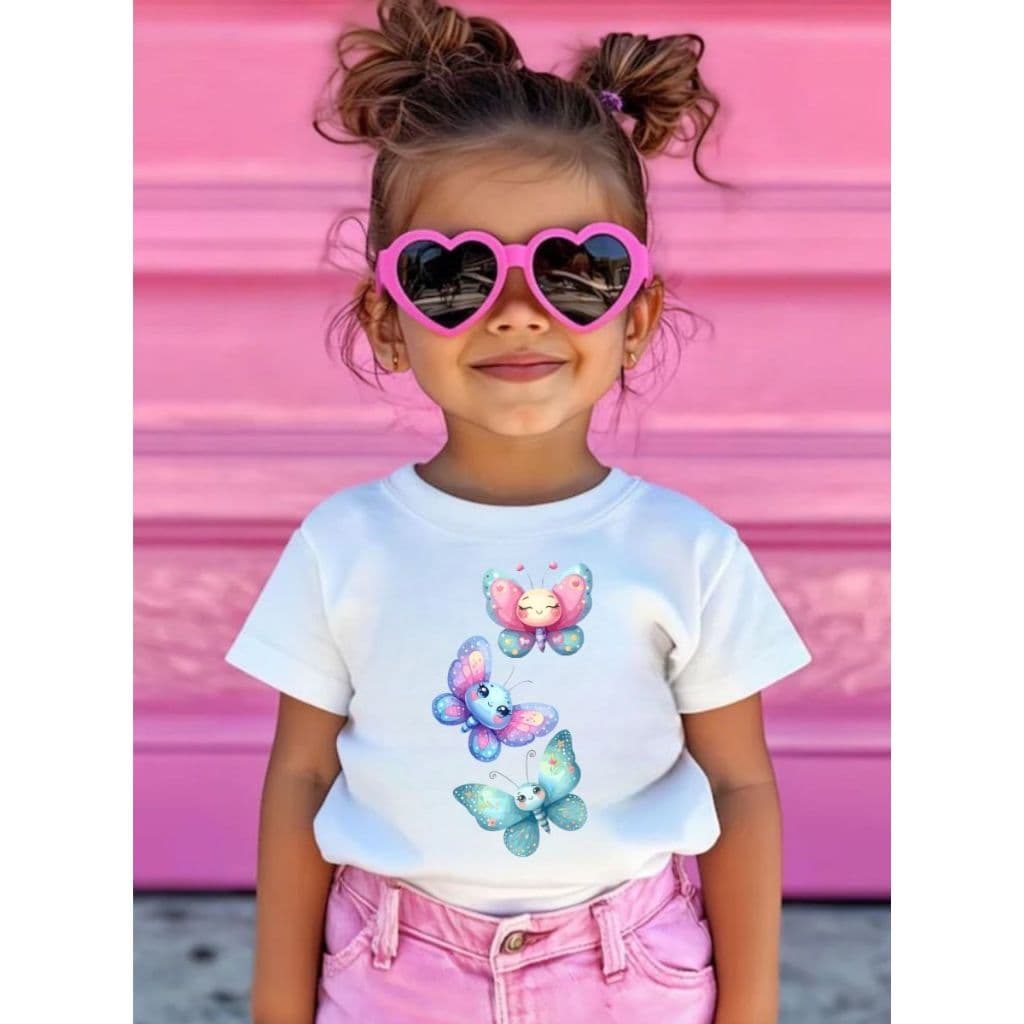 CAMISA CAMISETA MODA INFANTIL BABY T-SHIR DE QUALIDADE PREMIUM ESTAMPADA 3 BORBOLETAS DELICADAS