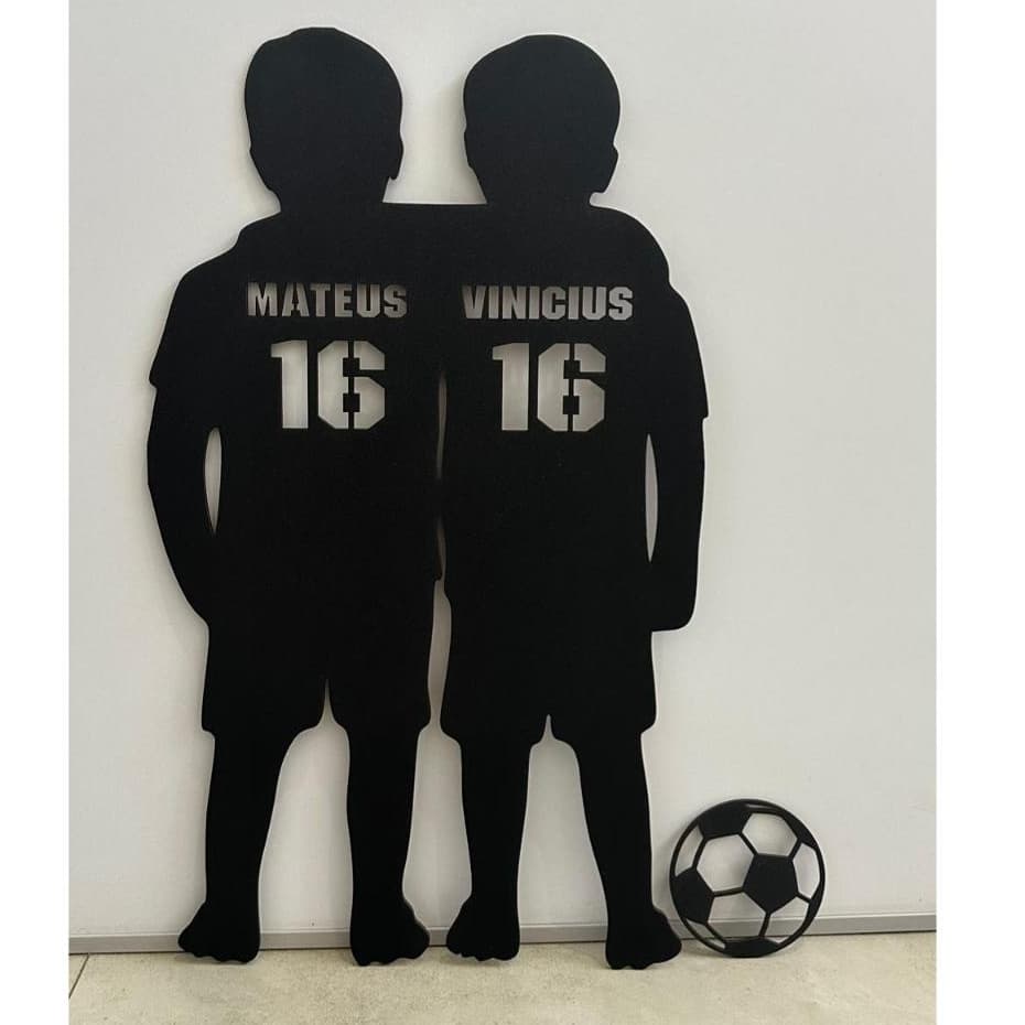 Quadro Jogador Personalizado Irmãos Decoração Gemêos Futebol Nome Numero MDF