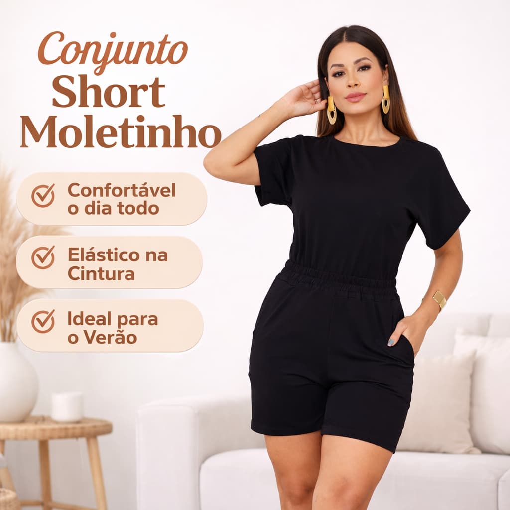 Conjunto Feminino Short Moletinho Confortável Casual Blusa e Short