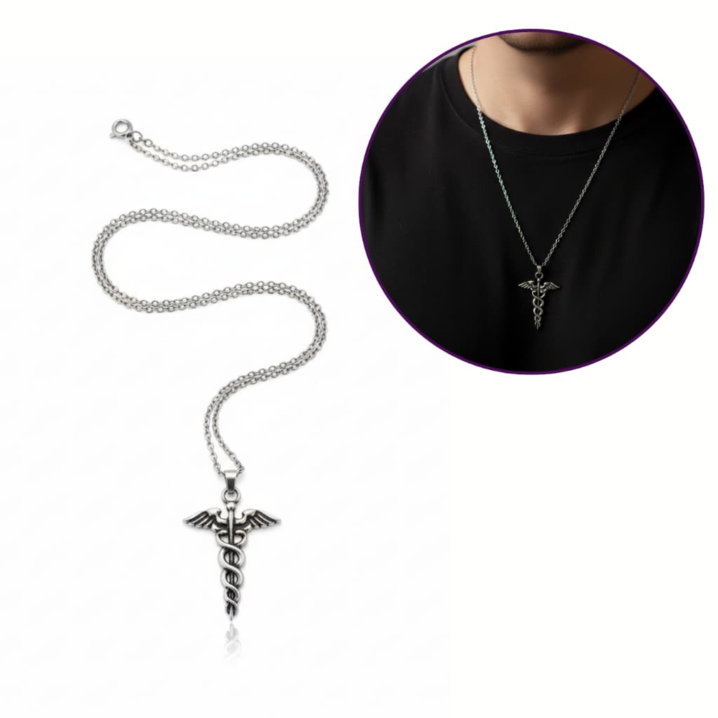 Colar Caduceu De Hermes Pingente Mitologia Grega Proteção Símbolo Contabilidade