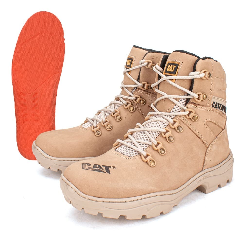 Bota Caterpillar 2081 Em Couro Legítimo Cano Alto Resistente Palmilha Em Gel Tático Trilha Aventura