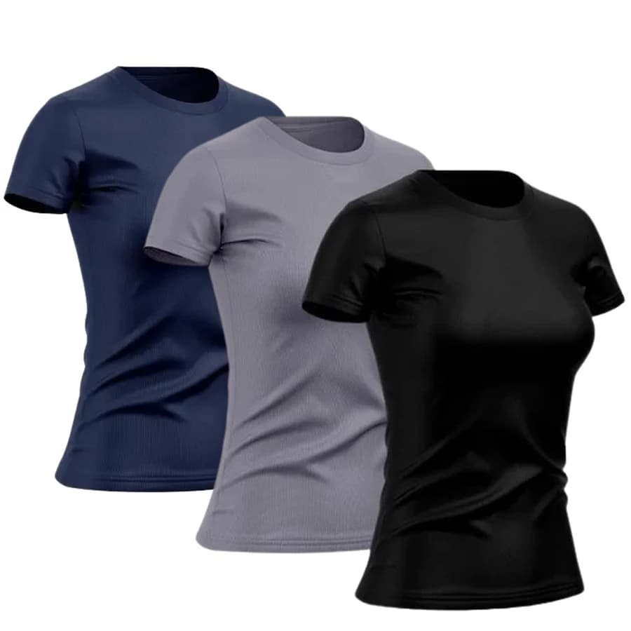 Kit 3 Camiseta Feminina Dry Manga Curta Treino Academia Blusa P M G GG