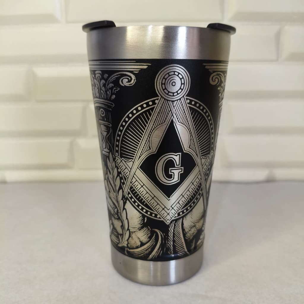 Copo Térmico 473ml Personalizado Maçonaria Gravação Laser 360 Graus Com Abridor