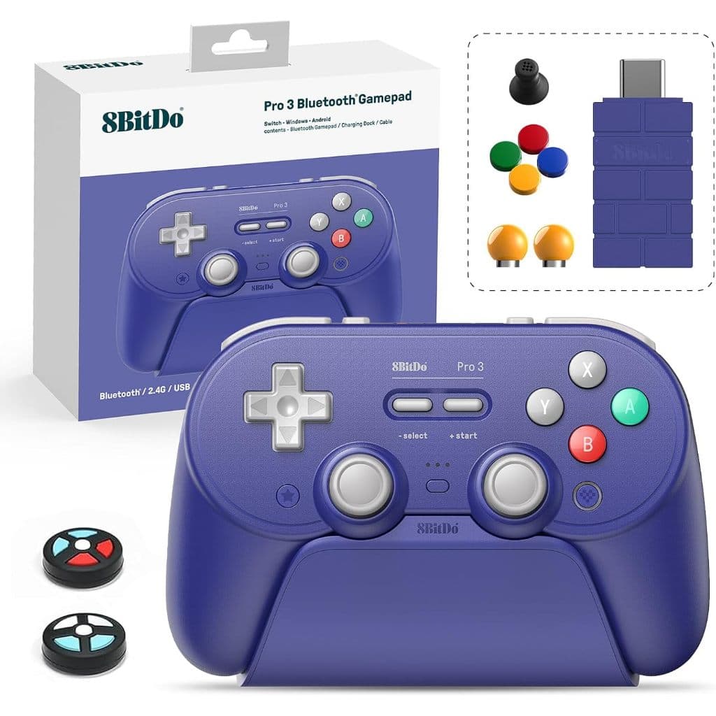 Controle 8BitDo Pro 3 Bluetooth – Switch / Switch 2 / PC / Apple / SteamOS / Android – Purple