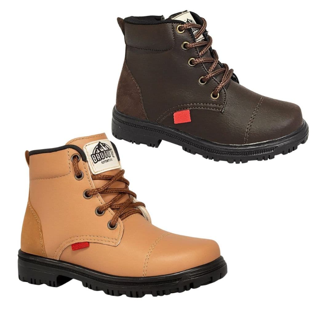 Bota Coturno Infantil Masculino Sapato Macio Leve Confortável Casual Café e Caramelo