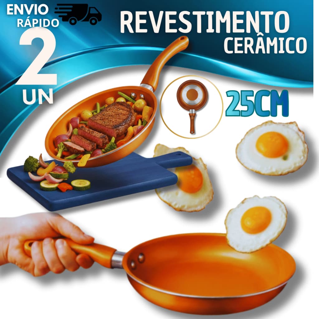 Promo 2 Unidades  Frigideira de Alumínio 25 cm Estilo cobre Com revestimento antiaderente Frigideiras