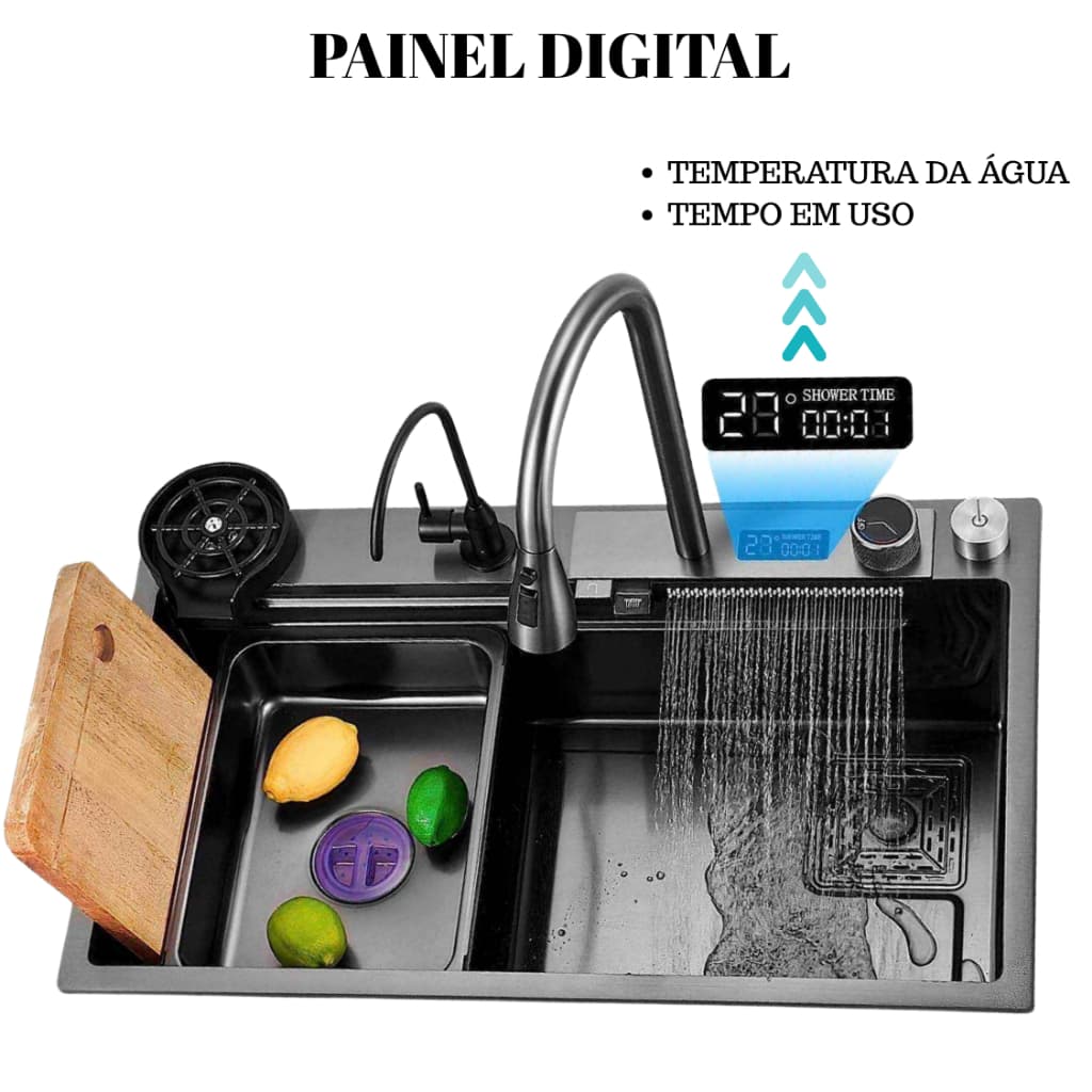 Cuba Para Pia Cozinha Gourmet Aço Inox Com Torneira Flexível 360 graus giratória 68x45x19x45x23cm