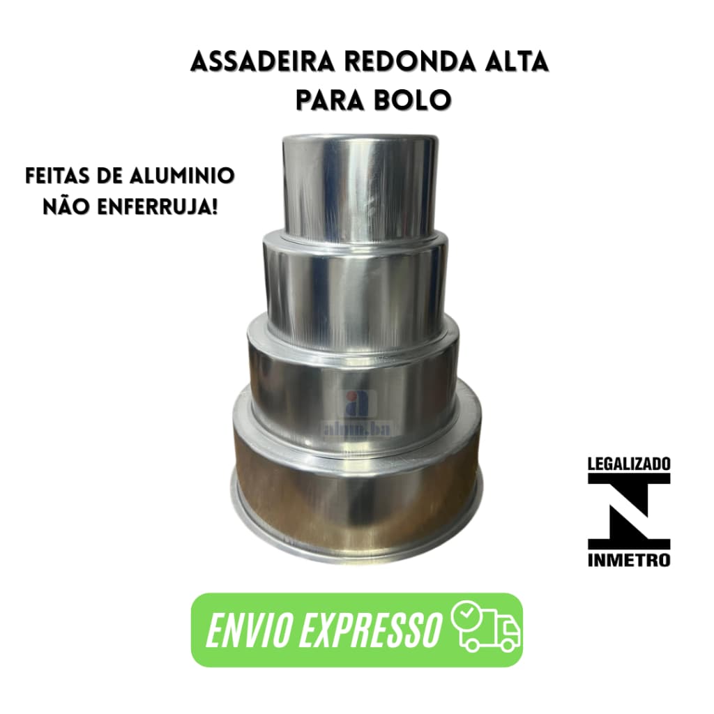 Assadeira Redonda Alta 10cm em Alumínio Polido para Bolo Tortas Pudim Forno Profissional