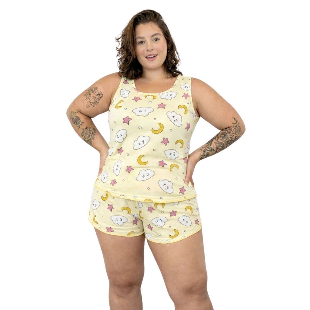 Pijama Baby Doll Regata Plus Size Fresquinho Roupa de Dormir