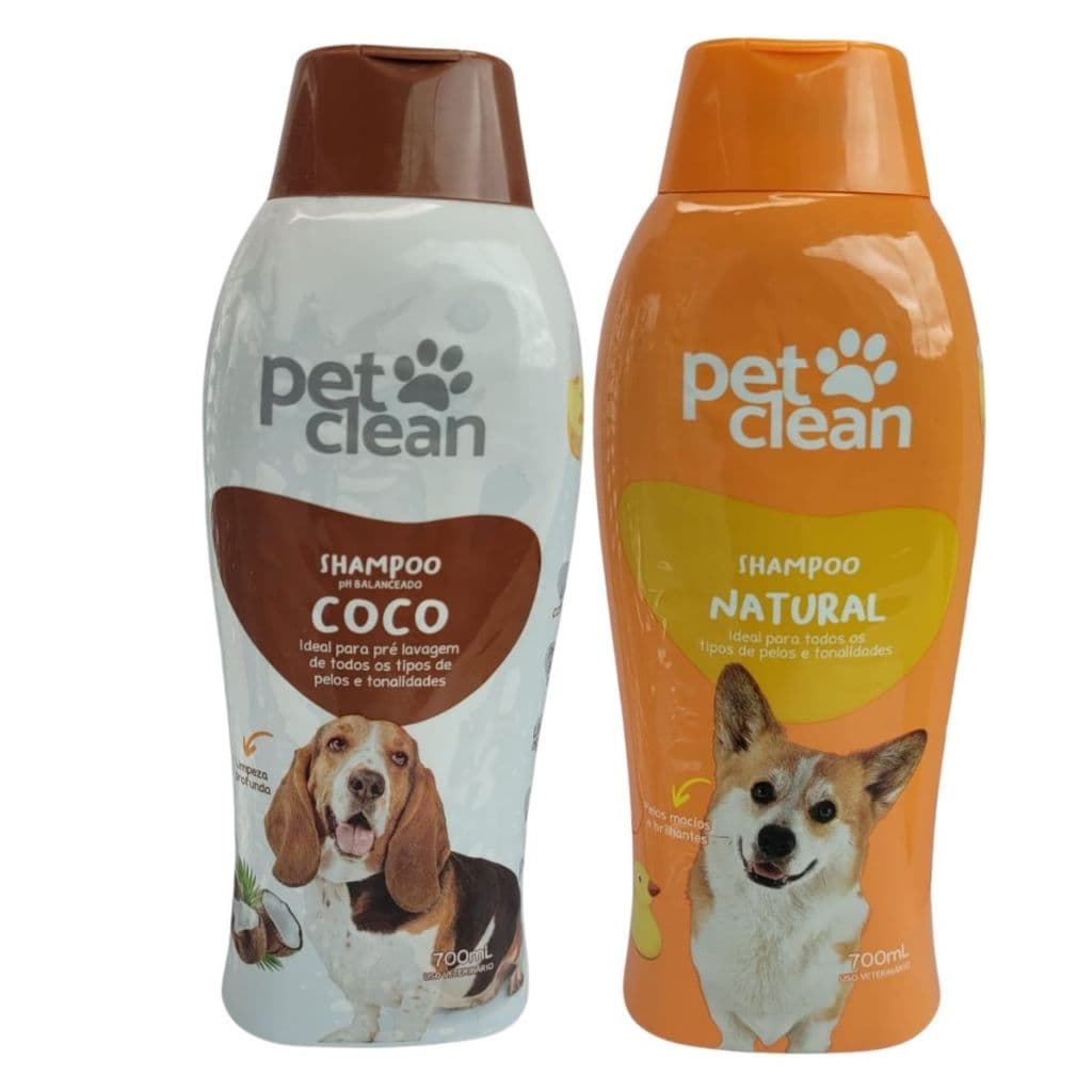 Kit Shampoo Coco + Shampoo Natural Pet Clean Cachorro Gato