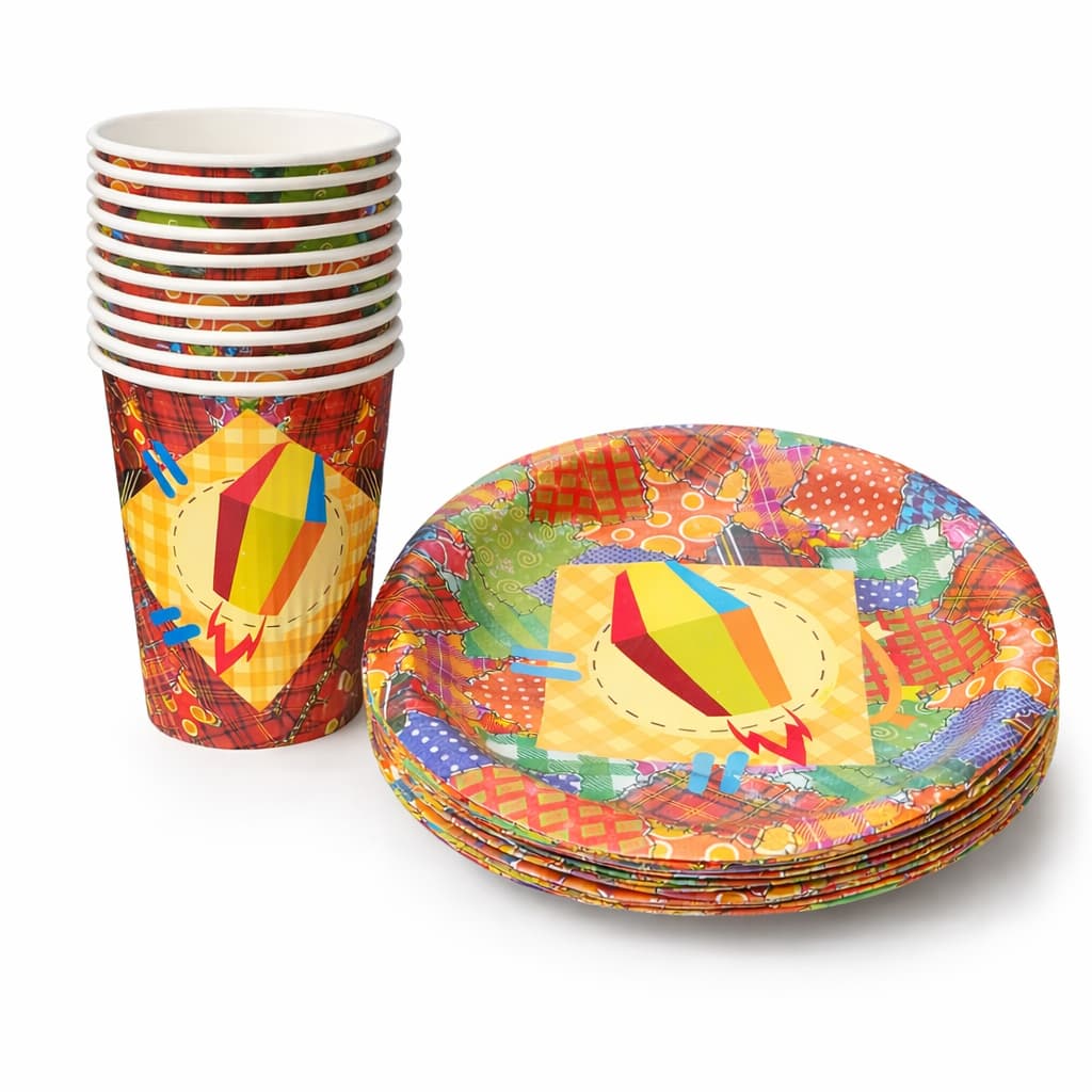 Kit Festa Junina Arraiá 20 Peças 10 Copos + 10 Pratos Decorados Descartáveis Para Festa São João Caipira Infantil