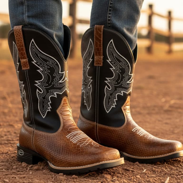 Bota Masculina Estilo Cowboy Cano Bordado Numeração Grande