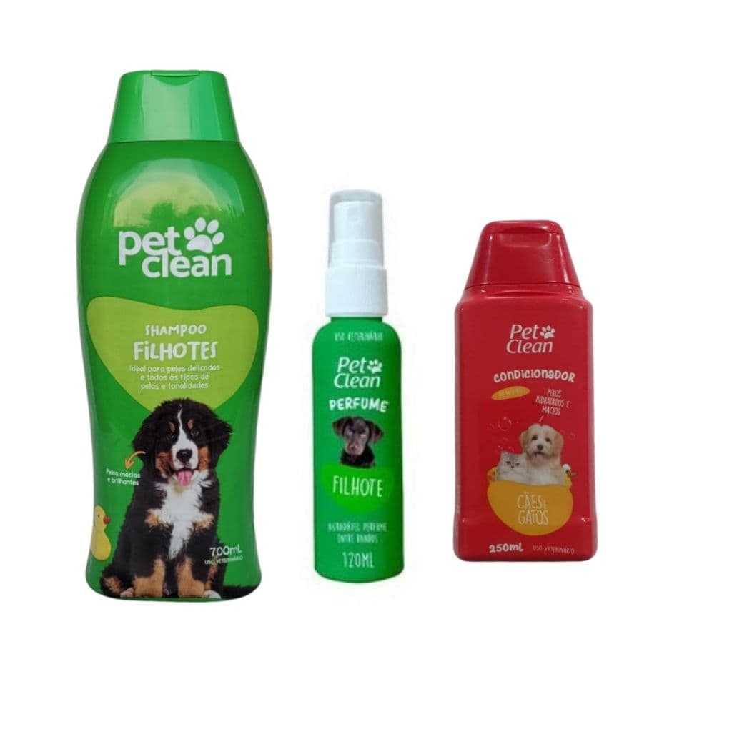 Kit Shampoo Pet Clean Filhote + Condicionador + Perfume Pop