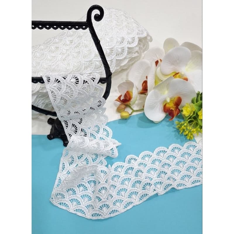 Renda Guipir Delicado Véu Aplicação Artesanato Decoração Off White Largura 7 cm delicado 15 jardas