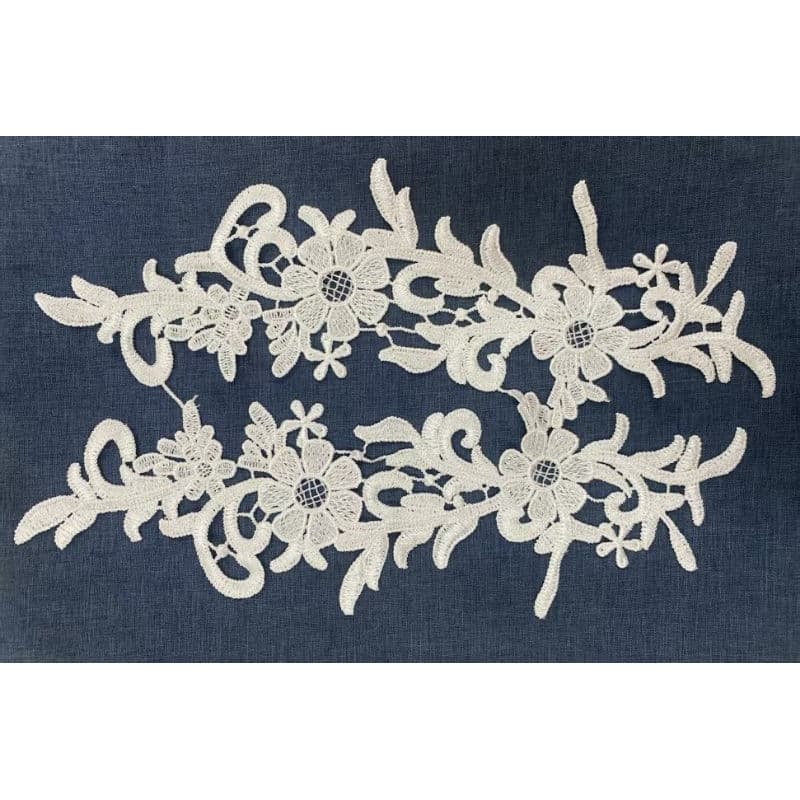 Renda Guipir Flor Aplique com 2 peças Véu Artesanato Decoração Bordado Gola Off White Brilhante 10 X 31 cm