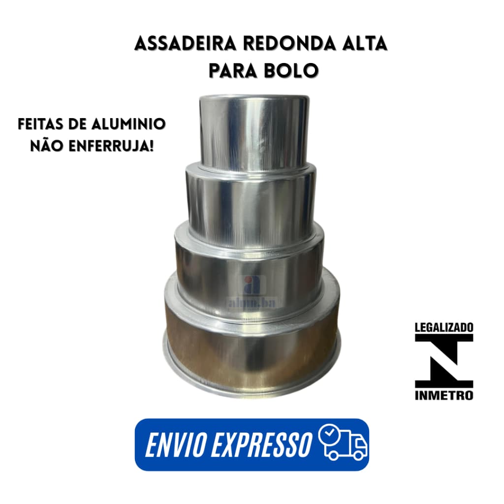 Assadeira Redonda Alta 10cm em Alumínio Polido para Bolo Tortas Pudim Forno Profissional