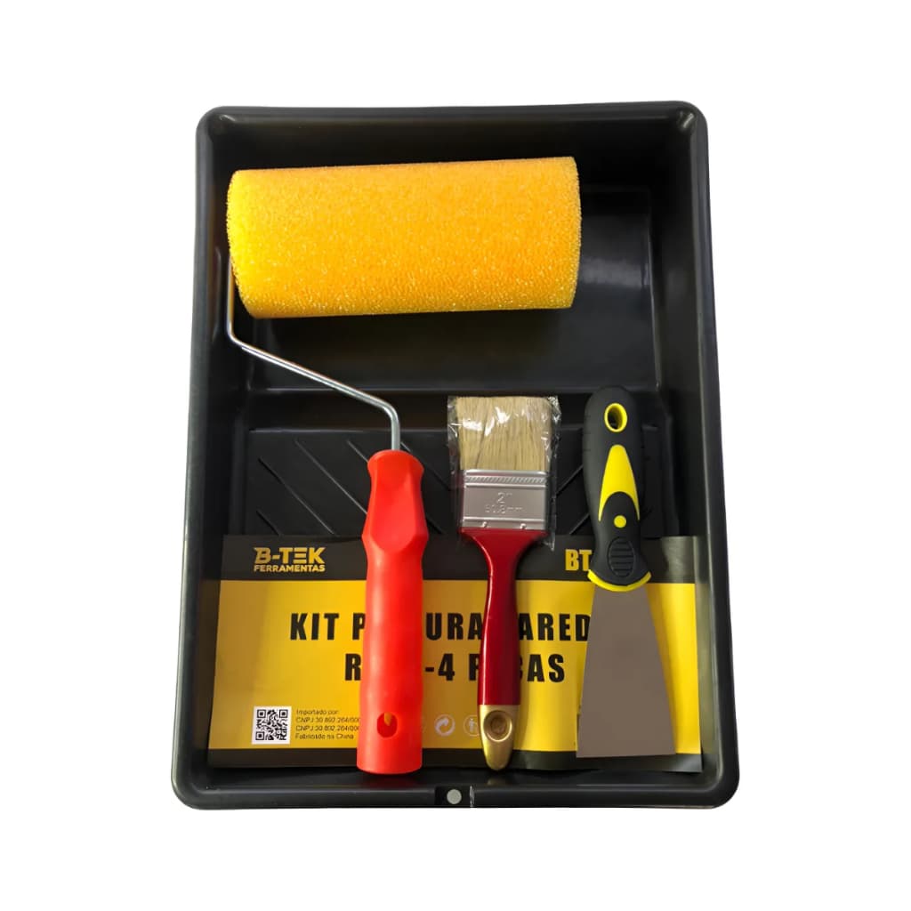 Kit De Pintura Parede 4 Itens Rolo 18cm Bandeja Pincel B-tek