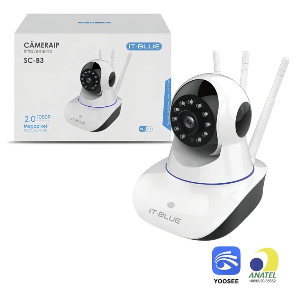 câmera iP 3 antenas wifi visão noturna HD 360º microfone babá eletrônica robozinho s fio app yoosee