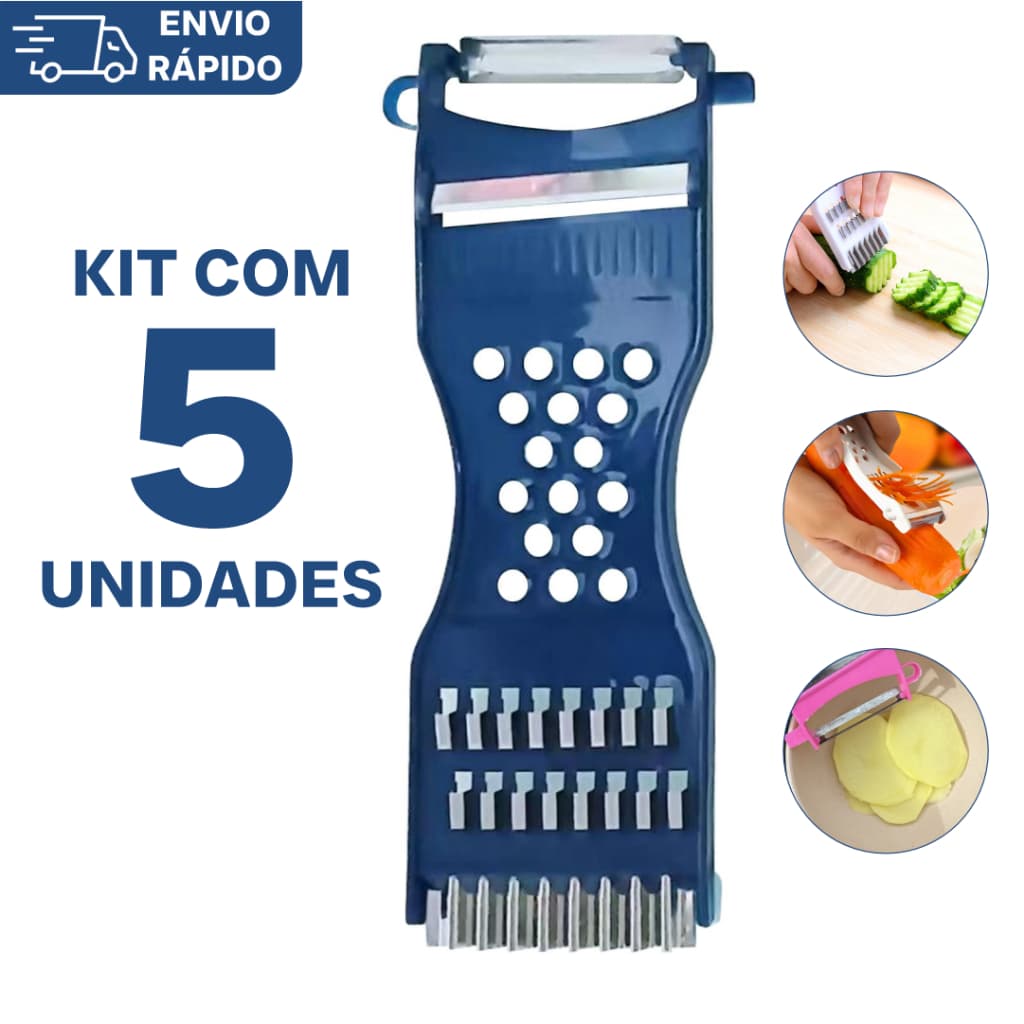 Ralador Descascador 5 Em 1 Fatiador Legumes Verduras Frutas Inox Multifuncional Premium