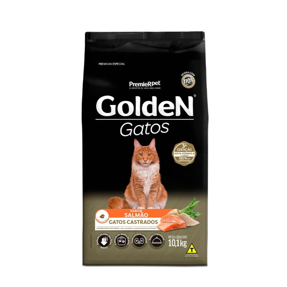 Ração Golden Gatos Castrados Sabor Salmão 10,1 kg