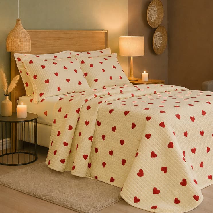 Colcha Cobre Leito Queen + Porta Travesseiro Piquet 3 Pçs Estampado / Liso Modern