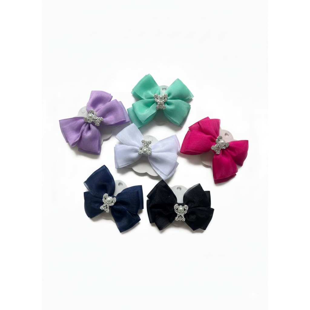 Kit 6 Laços de Cabelo Feminino e Infantil Luxo com Pérola e Strass – Presilhas Elegantes Cores Variadas