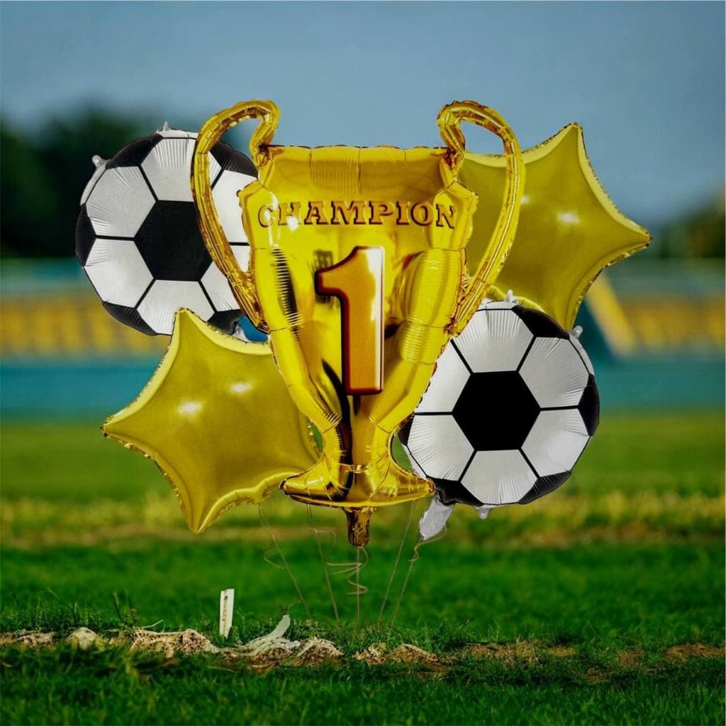 Kit Balão Metalizado Futebol 18" Troféu Champions 83cm e Estrela Dourada 18" Decoração Festa
