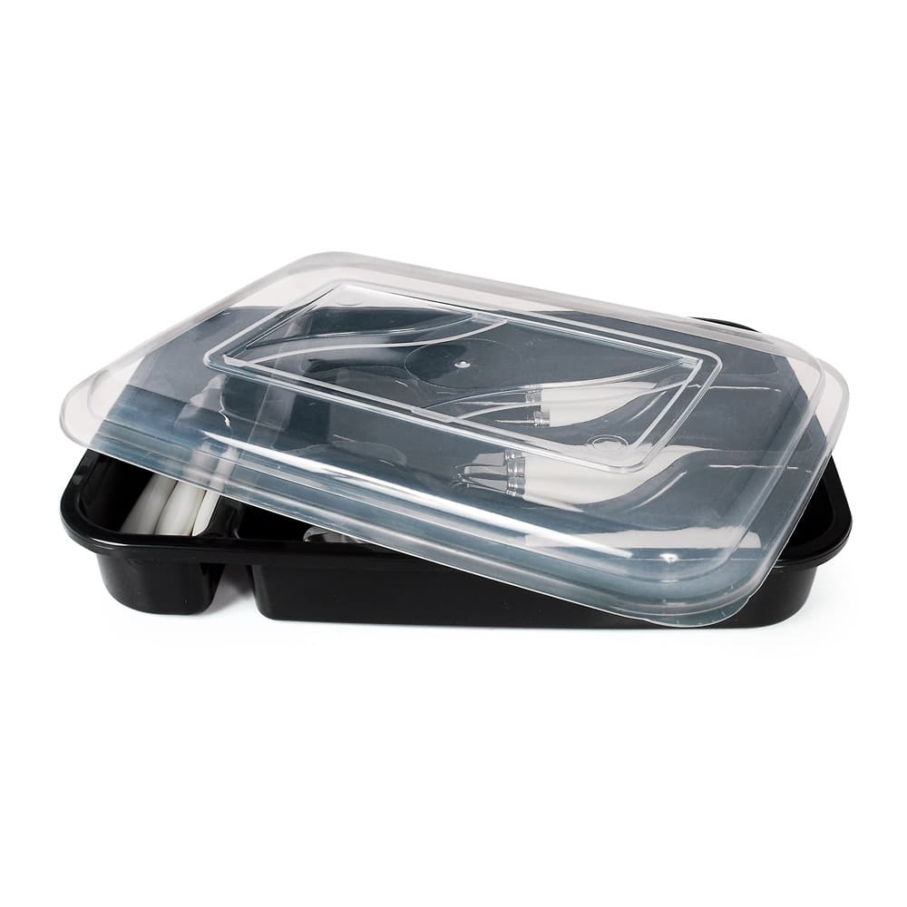 Porta Talher 4 Divisórias Plastico Preto Organizador Gaveta Pia Cozinha