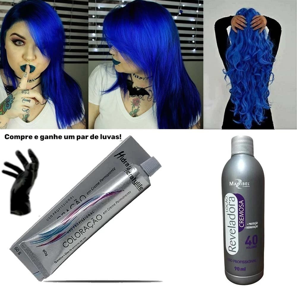 Kit Tinta Azul 01 Coloração e 01 OX 40 90ml Mairibel