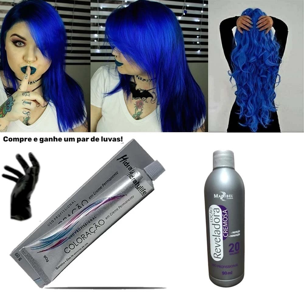 Kit Tinta Azul Royal 01 Coloração, 01 OX 20 VL 90ml Mairibel