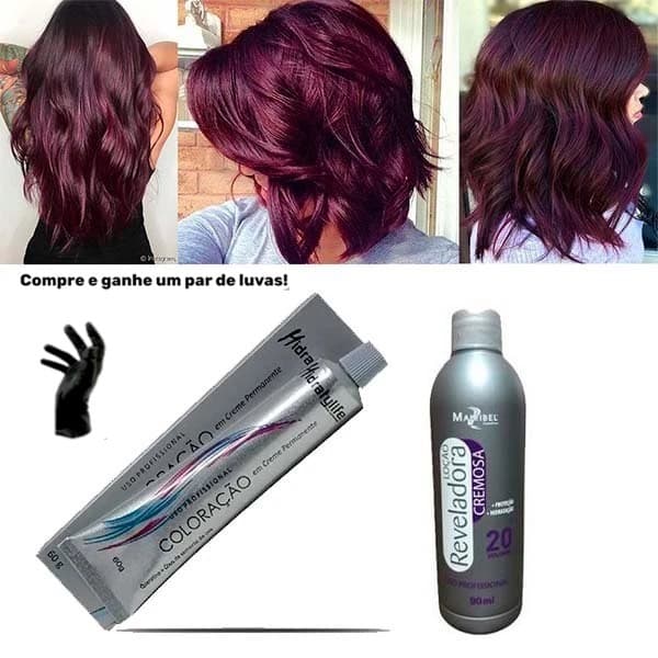 Kit Vinho Marsala 1 Coloração 66.26 e 01 OX 20 90ml Mairibel