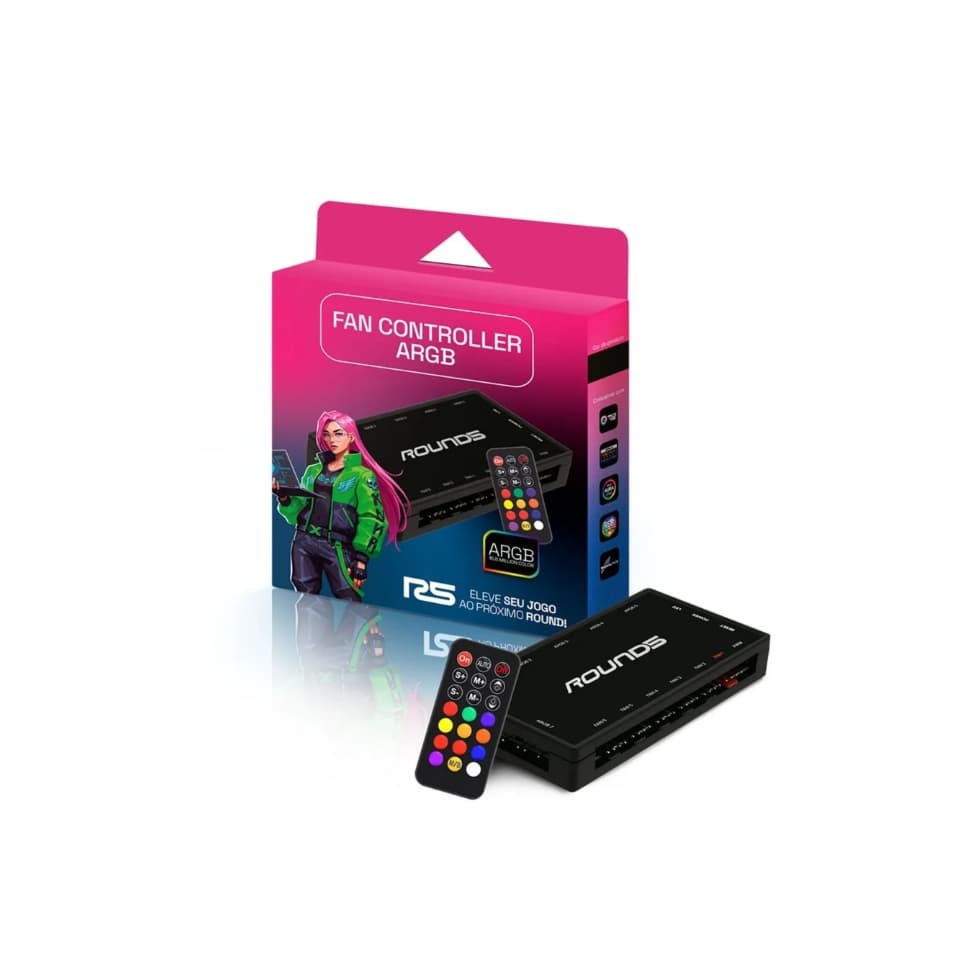 Controladora ARGB ROUND5 Black [R5-CONTROLLER-ARGB-B-2207] (Controladora p/ Fans c/ Conector de PWM+3 Pinos ARGB 5V)