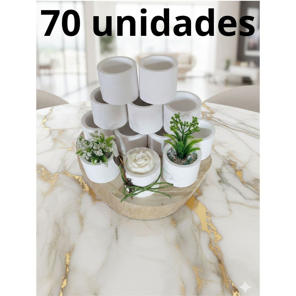 KIT 70 vasinhos REDONDO de gesso para presentes e Lembrancinhas porta-velas e suculenta