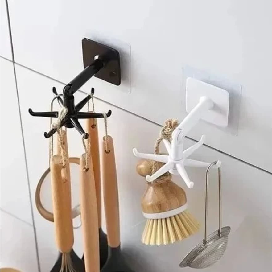 Kit 2 Ganchos para Utensílios de Cozinha Giratório com Adesivo para Fixação Gancho Adesivo