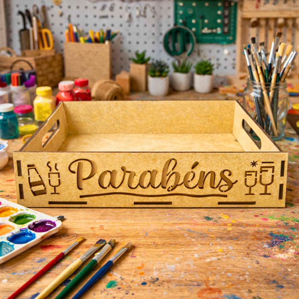 Jogo 15 Caixas Bandejas Decorativas MDF "Parabéns" Para Doces E Lembrancinhas 21x15,5 cm - M23