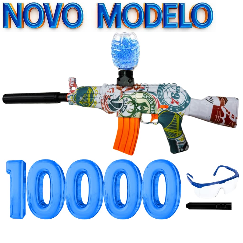 Arma de Gel Elétrica Automática AK47 - Com Silenciador e 10000 Bolinhas