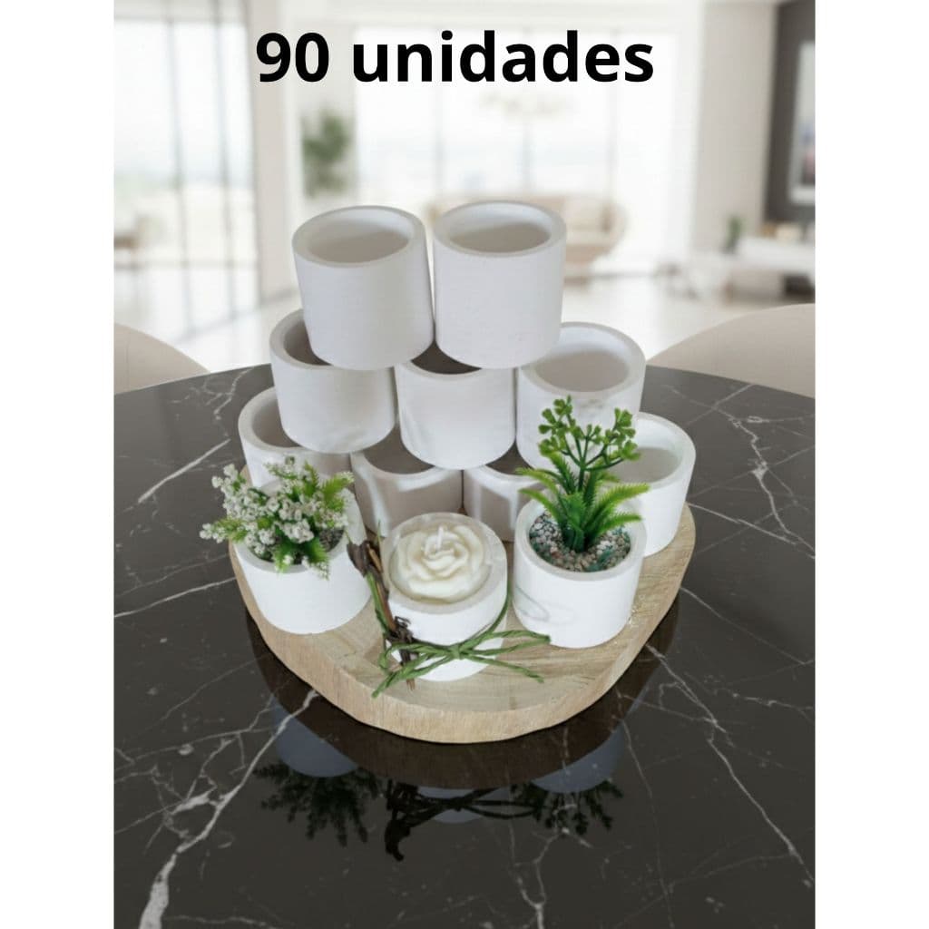 KIT 90 vasinhos REDONDO de gesso para presentes e Lembrancinhas porta-velas e suculenta