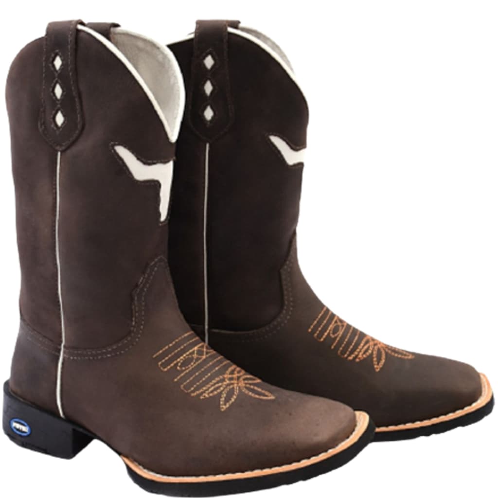 Bota Masculina Texana Em Couro Bico Quadrado Country Montaria
