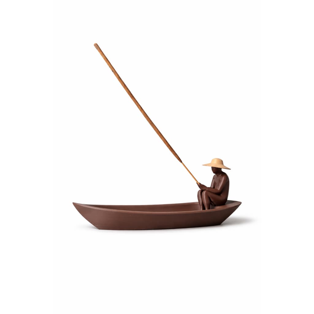 Incensário Decorativo Barco Zen com Figura Minimalista