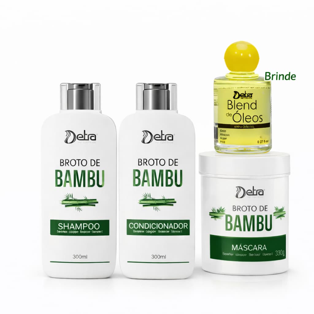 Kit Broto de Bambu Shampoo Condicionador Mascara 300 ml + blend de oleos força e crescimentoh Detra